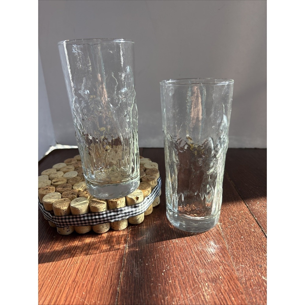 Vintage Libbey Textured Embossed 3-D Iris 2 Highball Tumbler Drinking Glasses